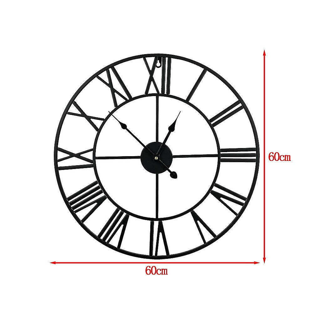 Clocks: 60cm Industrial Large Wall Clock, Round Metal Wall Clocks Roman Numerals Style