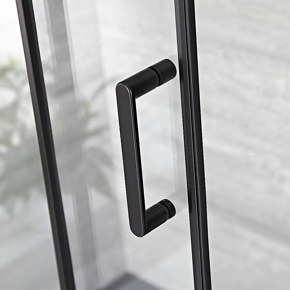 Shower Heads & Screens: Adjustable 1300x920mm Single Door Corner Sliding Glass Shower Screen in Black