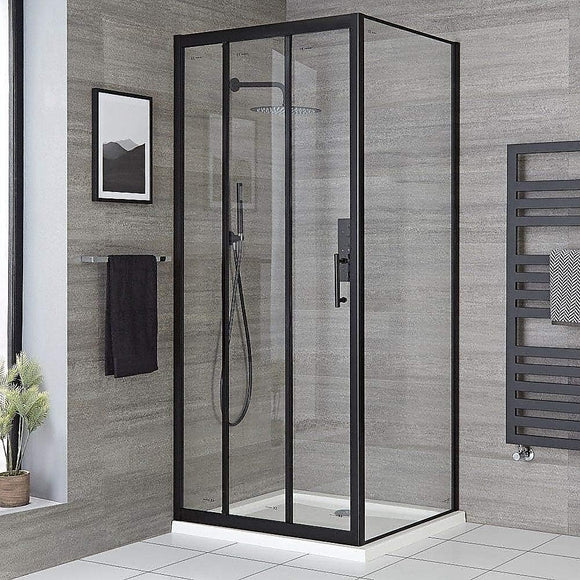 Adjustable 1300x920mm Single Door Corner Sliding Glass Shower Screen in Black
