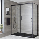 Adjustable 1800x800mm Single Door Corner Sliding Glass Shower Screen in Black