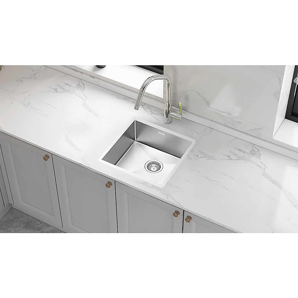 Kitchen Sinks: 450x450mm Handmade Stainless Steel Undermount / Topmount Kitchen Laundry Sink with Waste