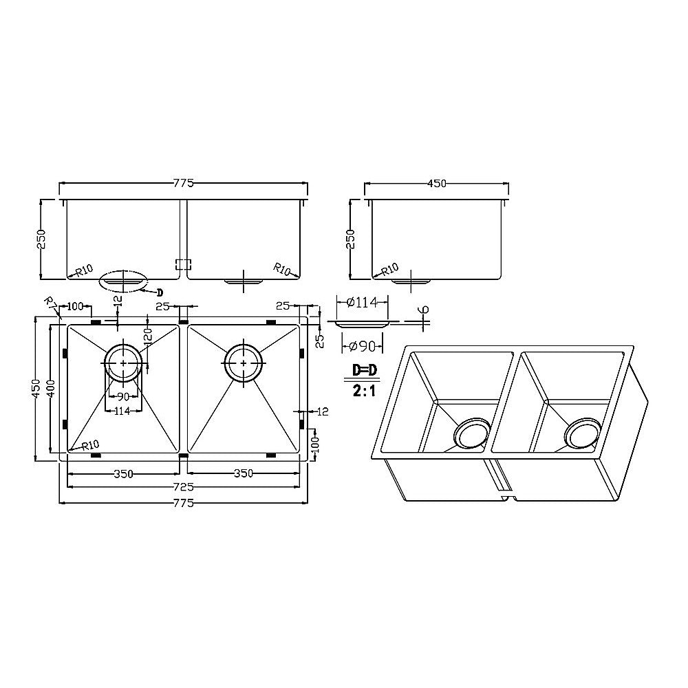 Kitchen & Bathroom DIY: 775x450mm Handmade Stainless Steel Undermount / Topmount Kitchen Laundry Sink with Waste