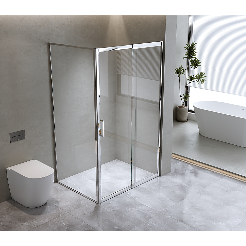 Shower Heads & Screens: 150mm Adjustable (2000x920mm) Single Door Corner Sliding Glass Shower Screen in Chrome