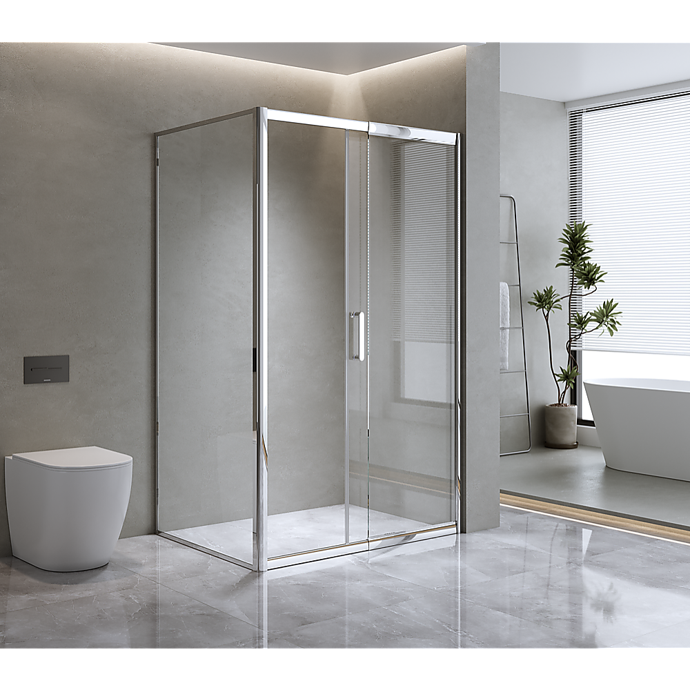 Shower Heads & Screens: 150mm Adjustable (2000x800mm) Single Door Corner Sliding Glass Shower Screen in Chrome
