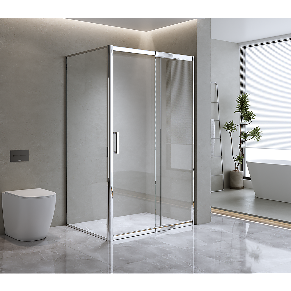Shower Heads & Screens: 150mm Adjustable (2000x800mm) Single Door Corner Sliding Glass Shower Screen in Chrome