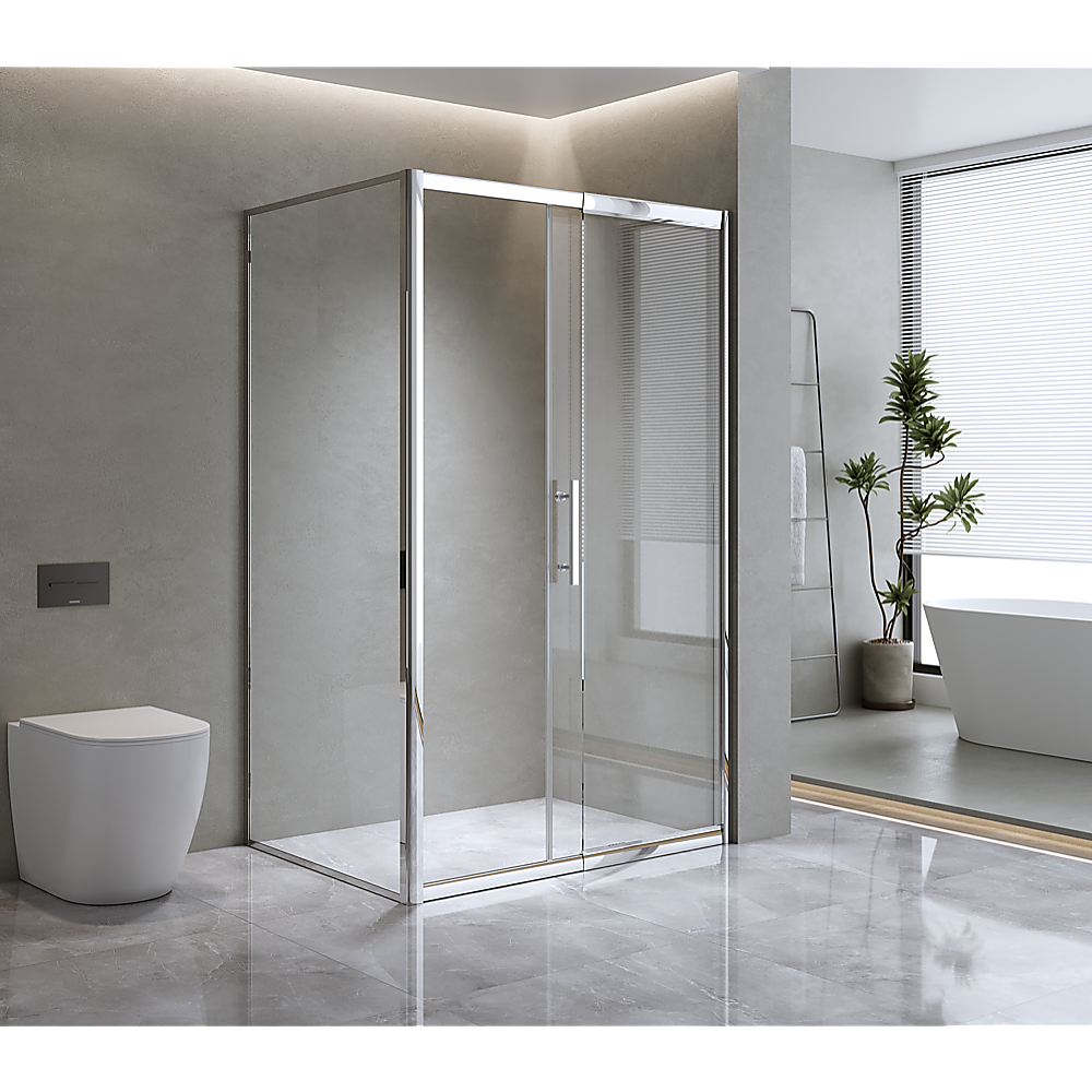 Shower Heads & Screens: 150mm Adjustable (2000x800mm) Single Door Corner Sliding Glass Shower Screen in Chrome