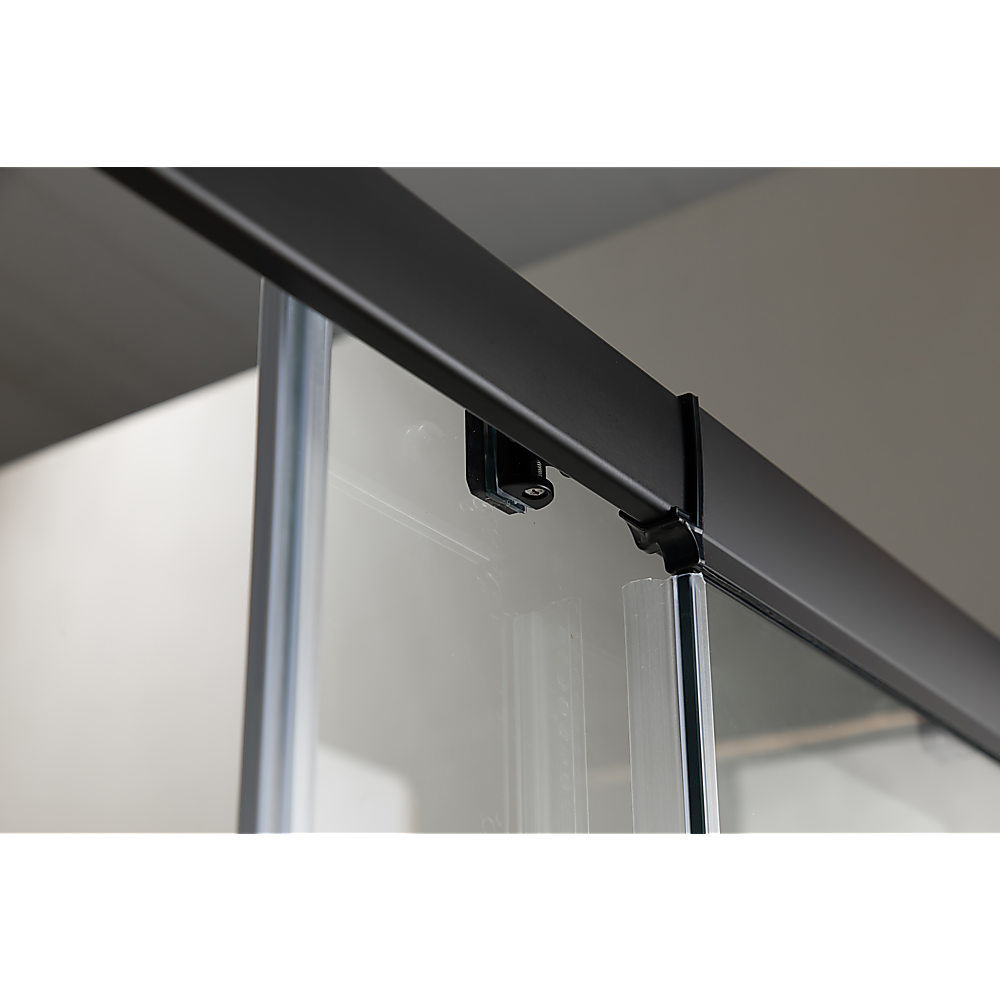 Shower Heads & Screens: 150mm Adjustable (2000x1010mm) Single Door Corner Sliding Glass Shower Screen in Black5