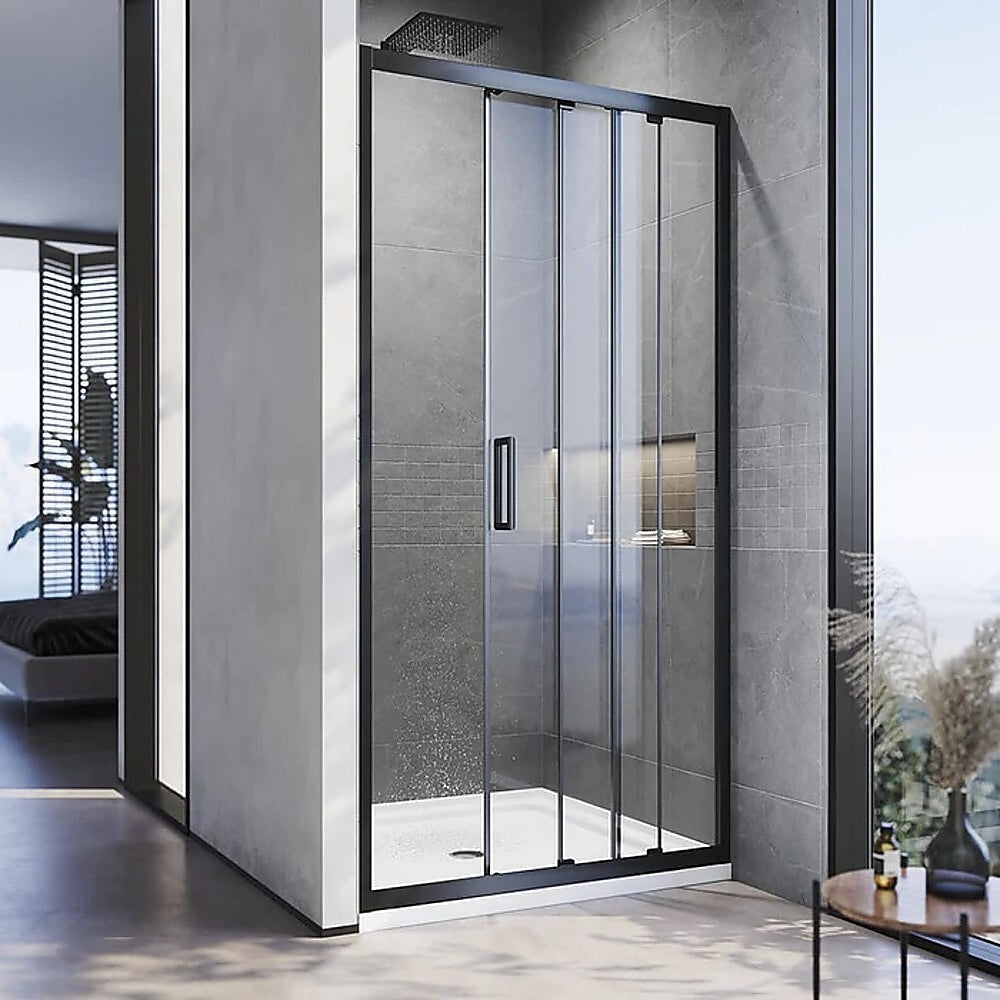 Shower Heads & Screens: 130-140cm Adjustable Wall to Wall Sliding Glass Shower Door in Black