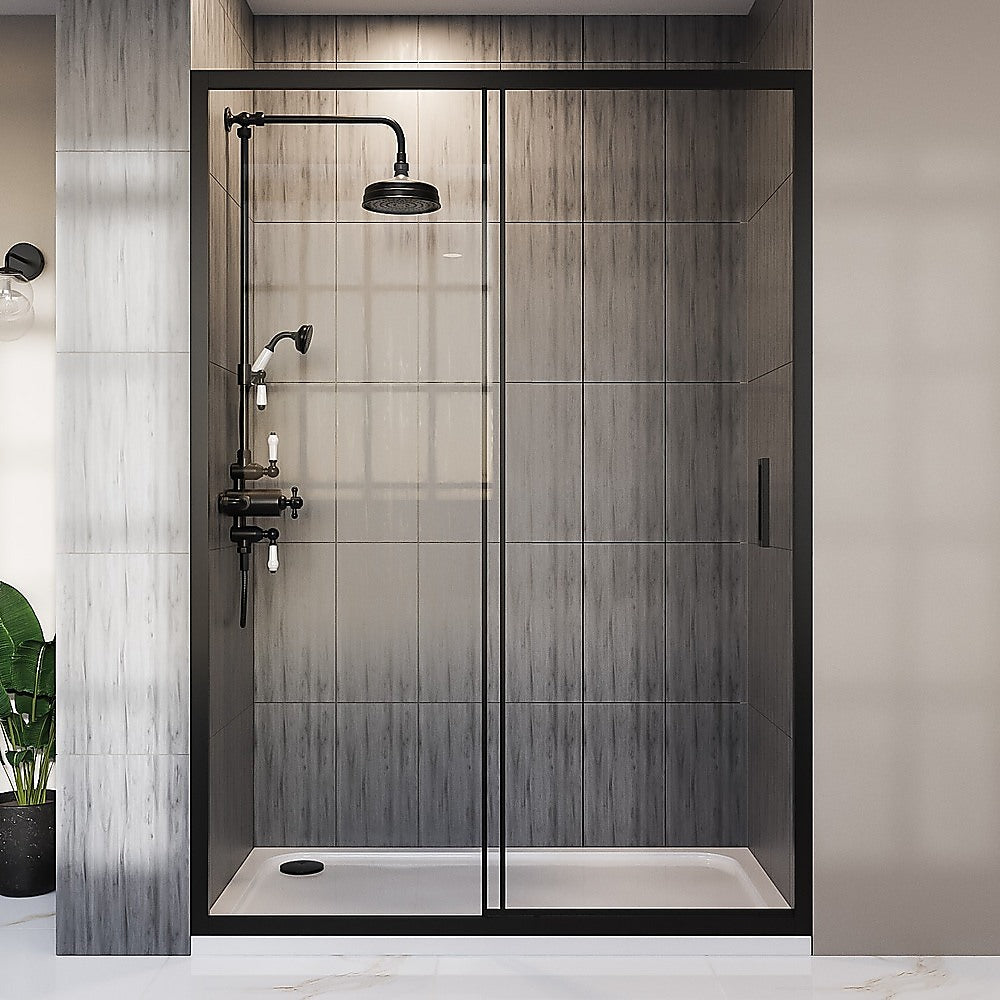 Shower Heads & Screens: 120-130cm Adjustable Wall to Wall Sliding Glass Shower Door in Black