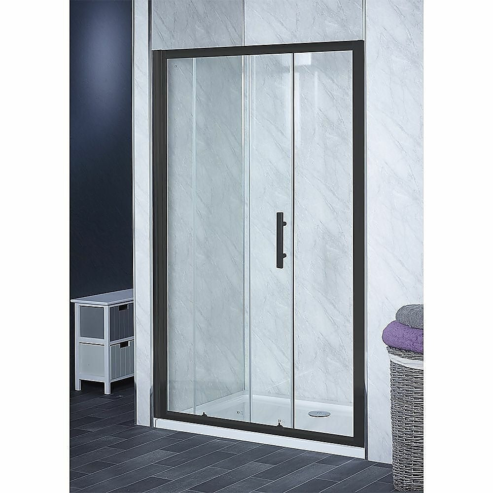 Shower Heads & Screens: 130-140cm Adjustable Wall to Wall Sliding Glass Shower Door in Black