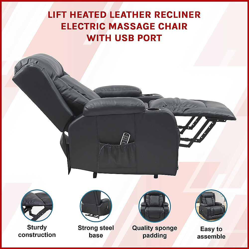 Arm Chairs & Recliners: Lift Heated Leather Recliner Electric Massage Chair with USB port