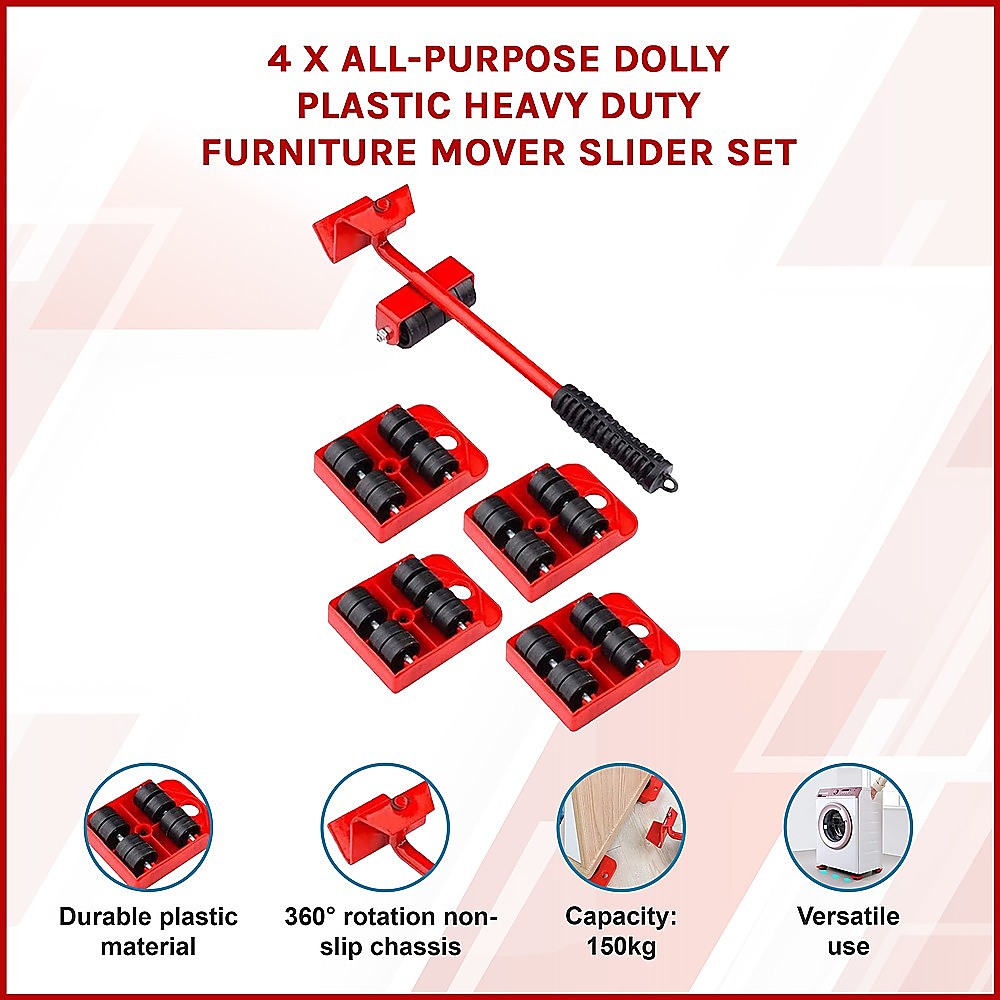 Utility Trolleys: 4 X All-purpose Dolly Plastic Heavy Duty Furniture Mover Slider Set