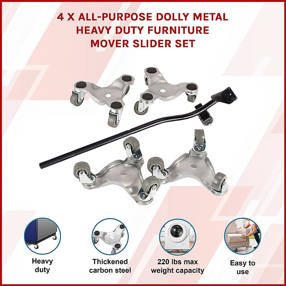 Utility Trolleys: 4 X All-purpose Dolly Metal Heavy Duty Furniture Mover Slider Set