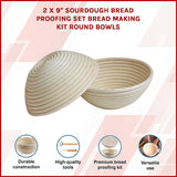 2 x 9" Sourdough Bread Proofing Set Bread Making Kit Round Bowls