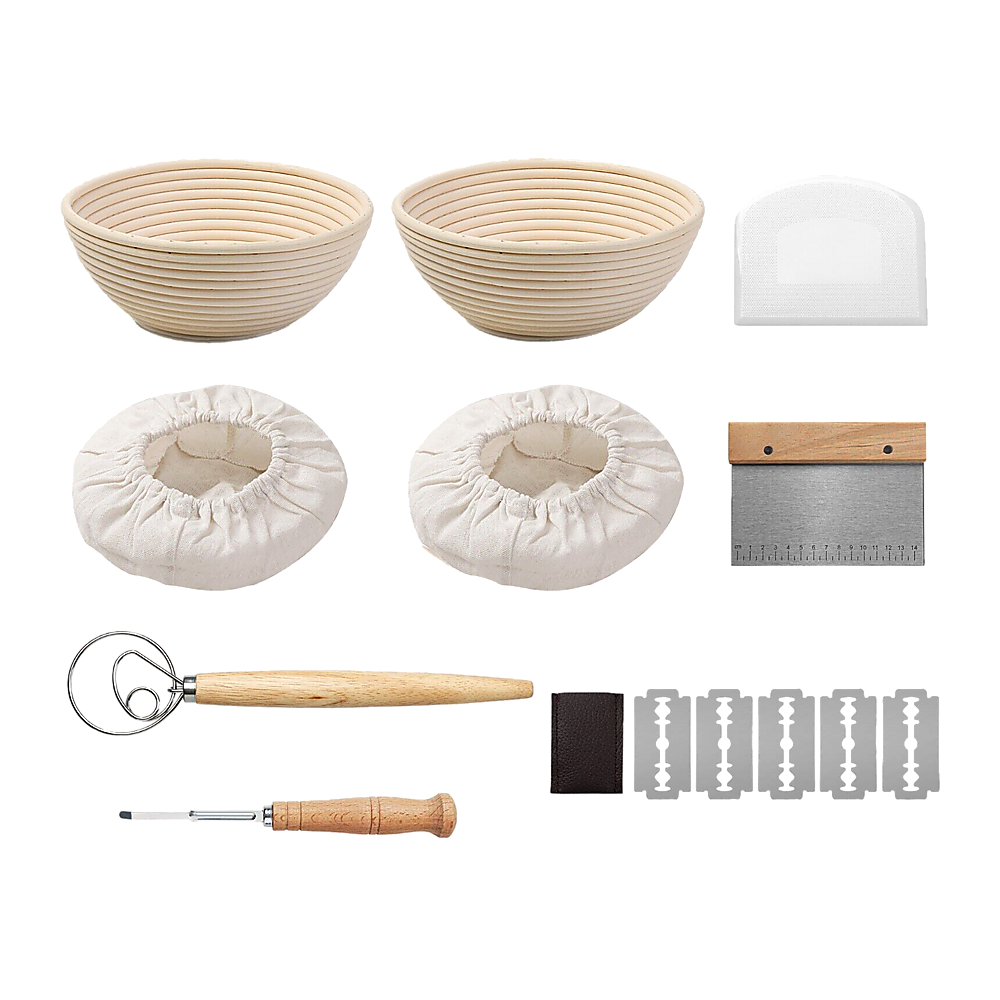 Kitchen Utensils: 2 x 9" Sourdough Bread Proofing Set Bread Making Kit Round Bowls