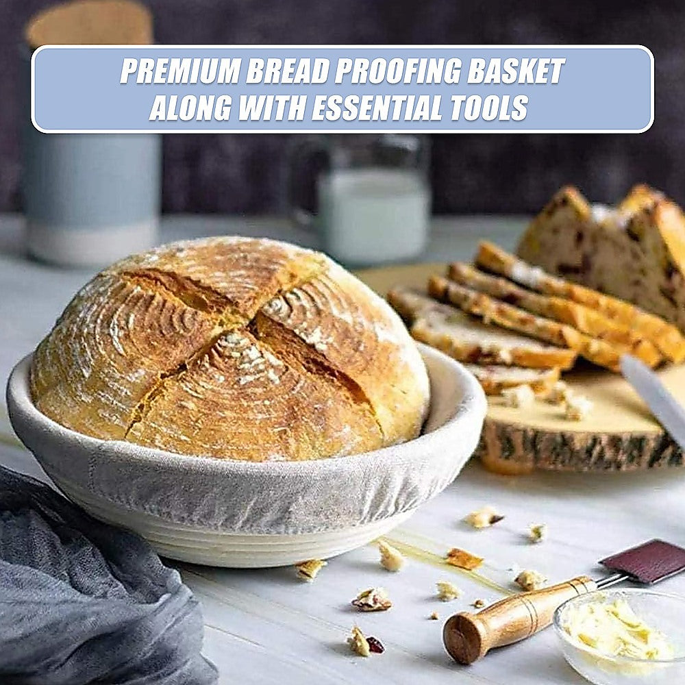 Kitchen Utensils: 2 x 9" Sourdough Bread Proofing Set Bread Making Kit Round Bowls