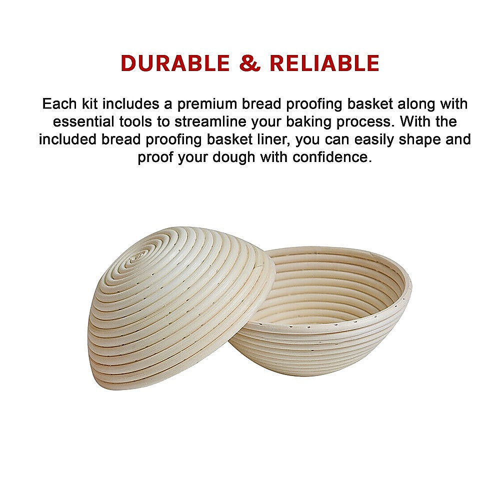 Kitchen Utensils: 2 x 9" Sourdough Bread Proofing Set Bread Making Kit Round Bowls