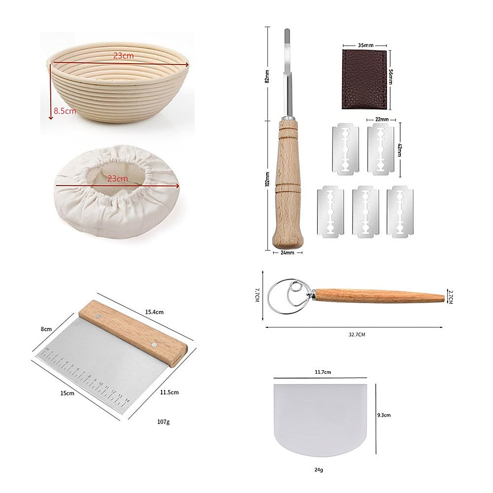 Kitchen Utensils: 2 x 9" Sourdough Bread Proofing Set Bread Making Kit Round Bowls