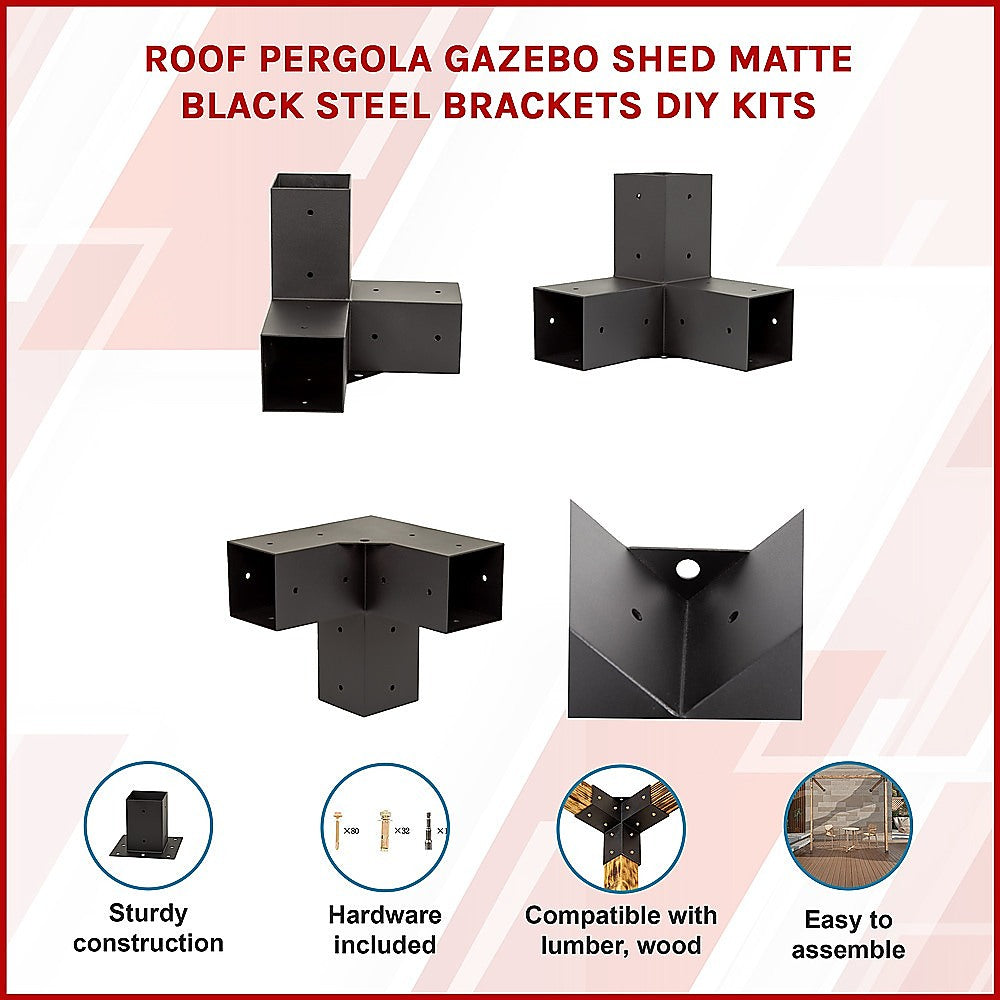 Canopies & Gazebos: Roof Pergola Gazebo Shed Matte Black Steel Brackets DIY Kits