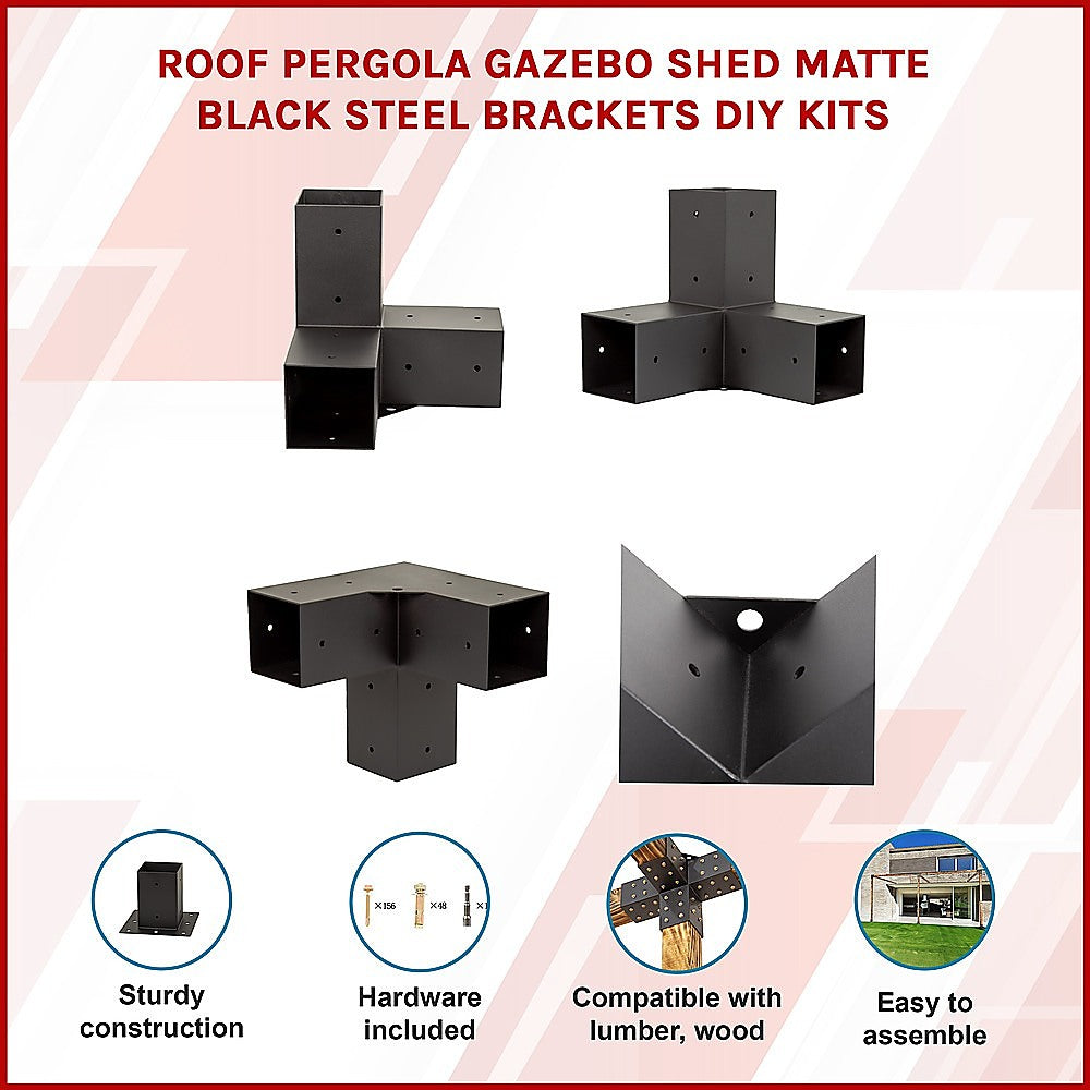 Canopies & Gazebos: Roof Pergola Gazebo Shed Matte Black Steel Brackets DIY Kits