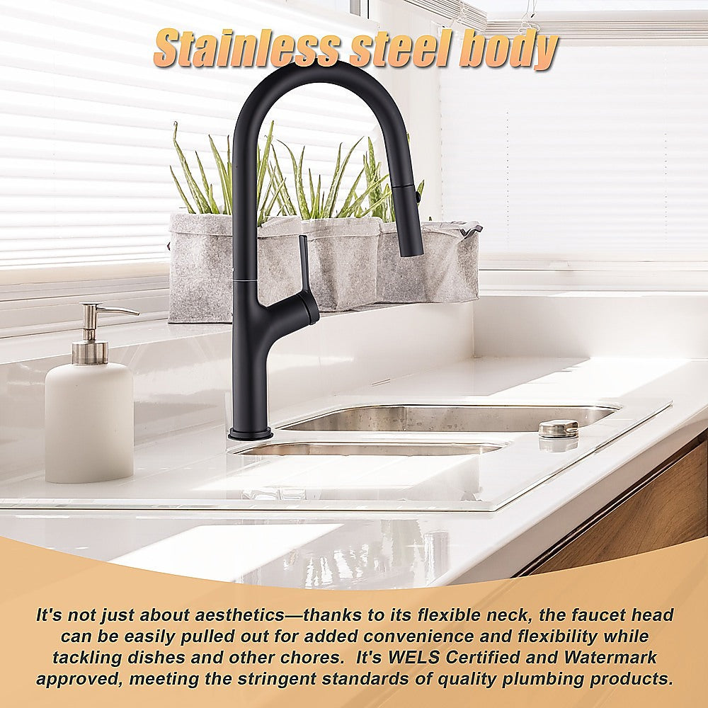 Tap & Sink Accessories: Kitchen Laundry Bathroom Basin Sink Pull Out Mixer Tap Faucet in Black