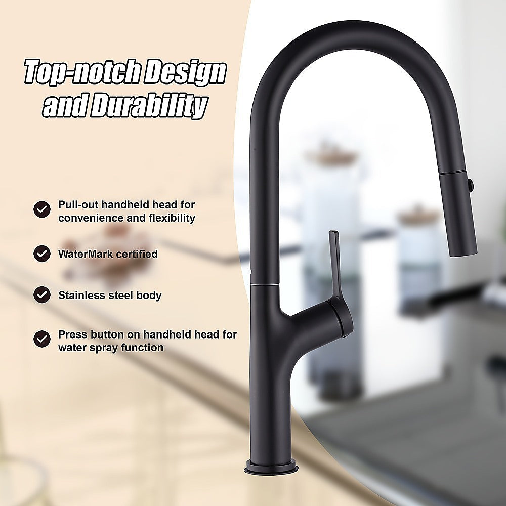 Tap & Sink Accessories: Kitchen Laundry Bathroom Basin Sink Pull Out Mixer Tap Faucet in Black