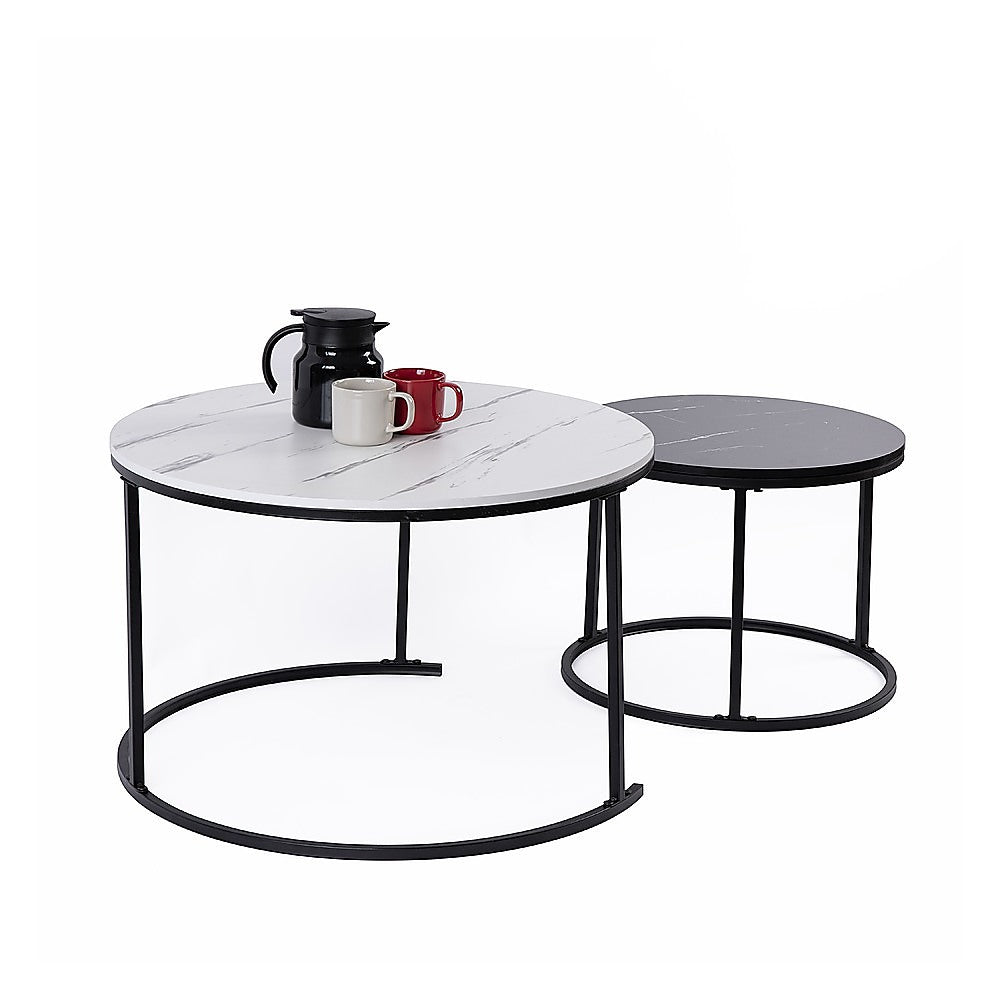 Coffee Tables: Set of 2 Coffee Table Round Marble Nesting Side End Table Furniture