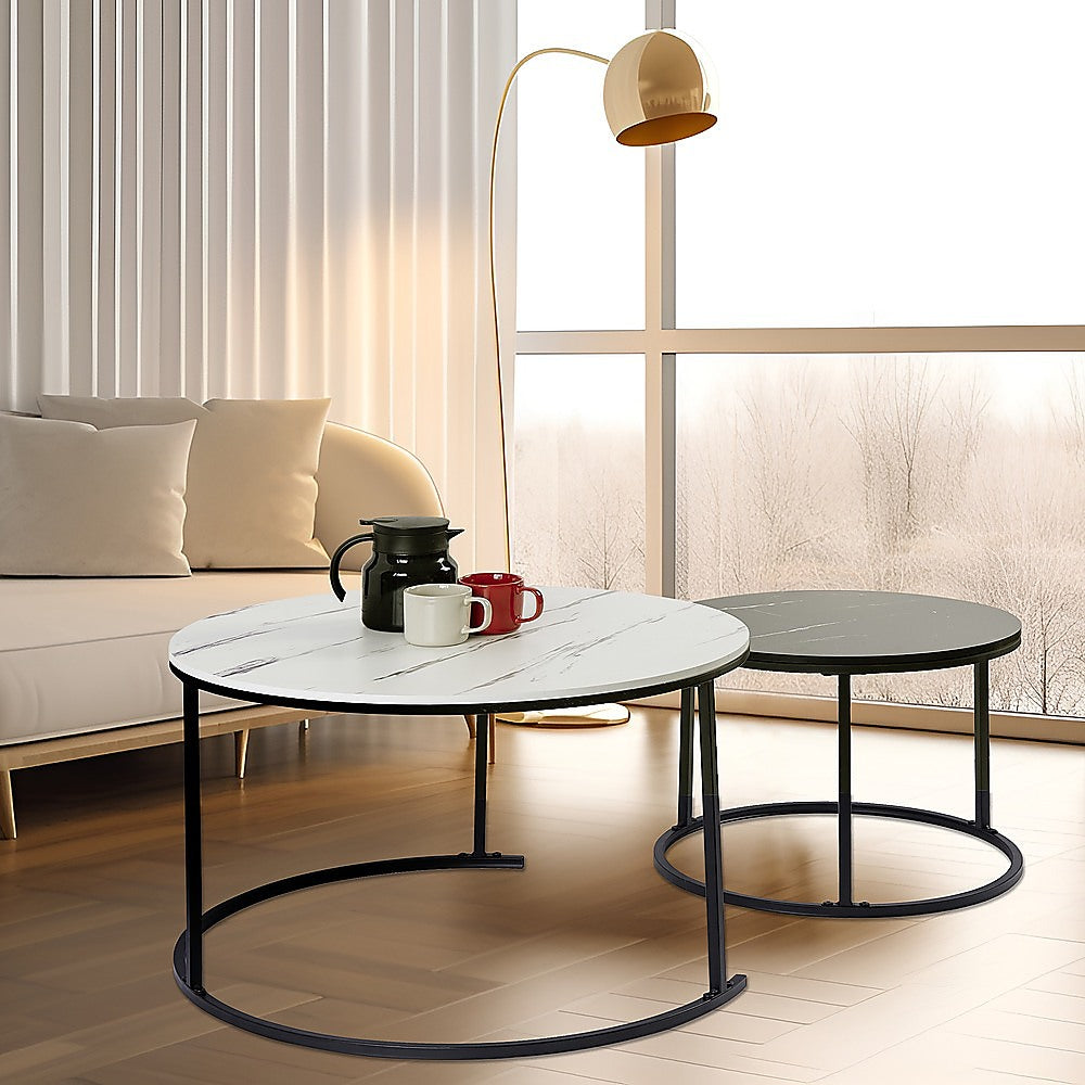 Coffee Tables: Set of 2 Coffee Table Round Marble Nesting Side End Table Furniture