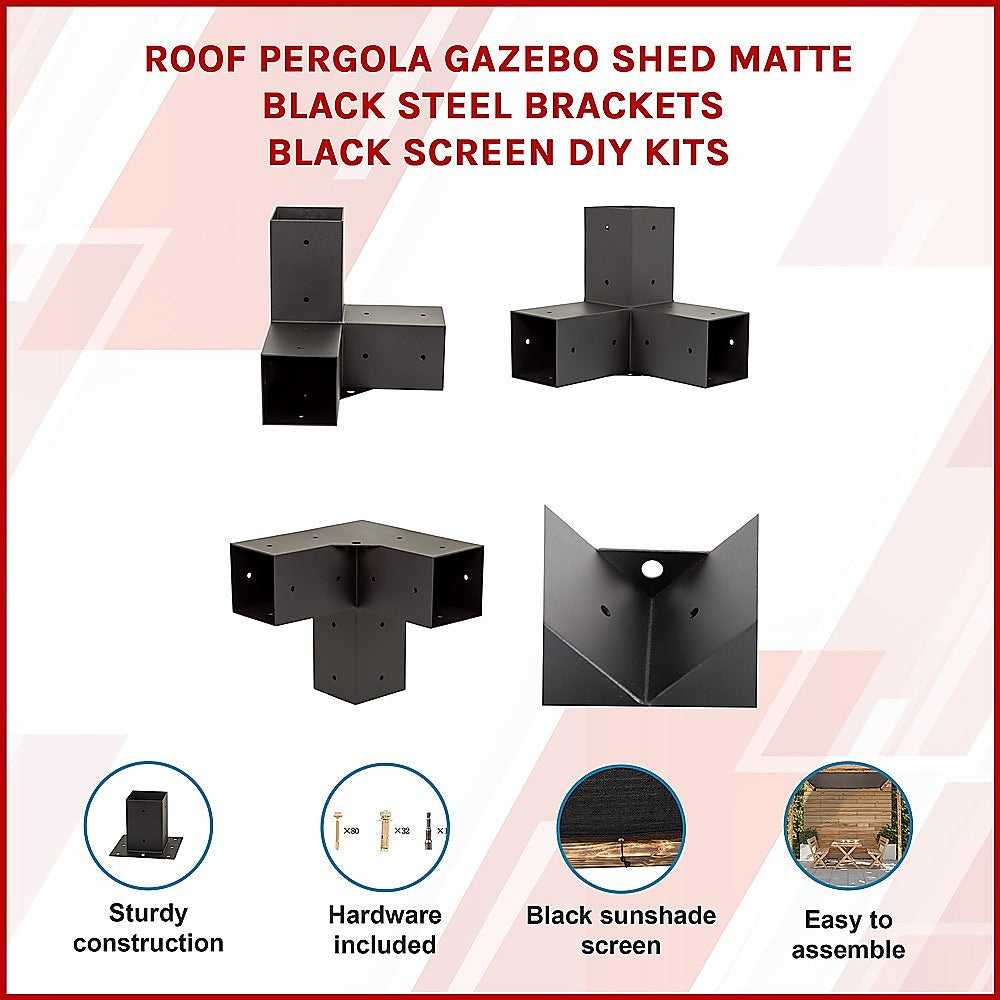 Canopies & Gazebos: Roof Pergola Gazebo Shed Matte Black Steel Brackets and Black Screen DIY Kits