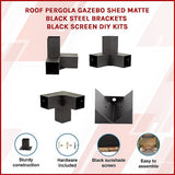 Canopies & Gazebos: Roof Pergola Gazebo Shed Matte Black Steel Brackets and Black Screen DIY Kits