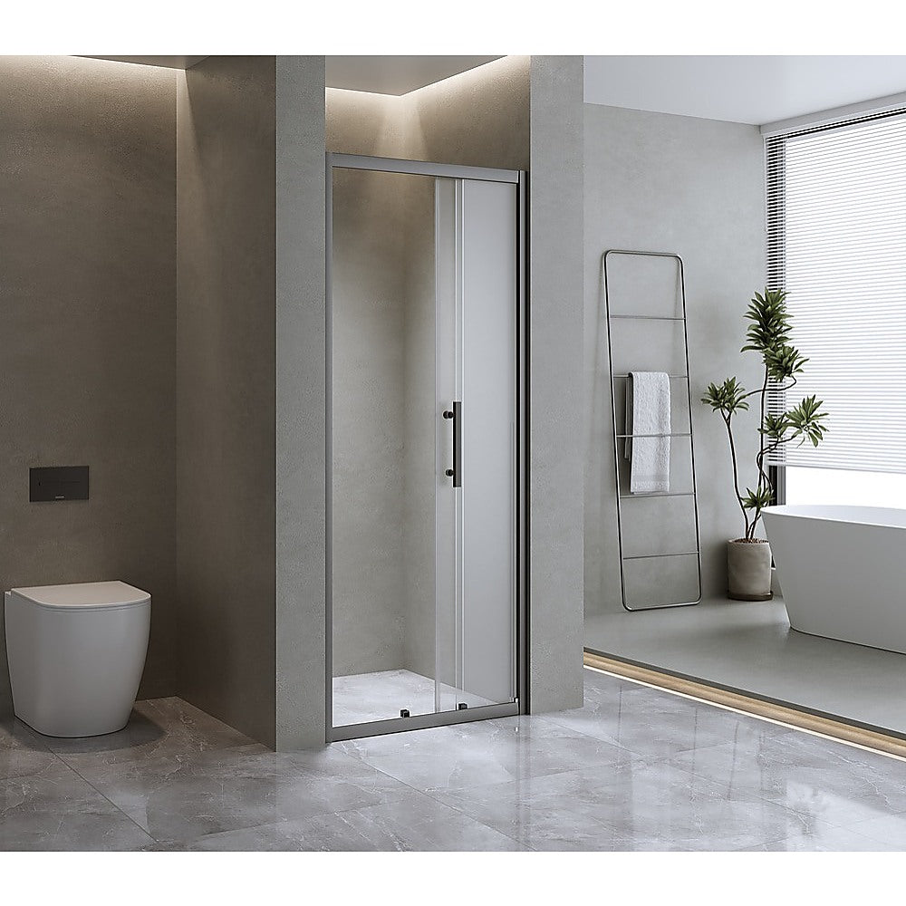 Shower Heads & Screens: 40mm Adjustable Contemporary Wall to Wall Black Sliding Shower Screen 116-120cm