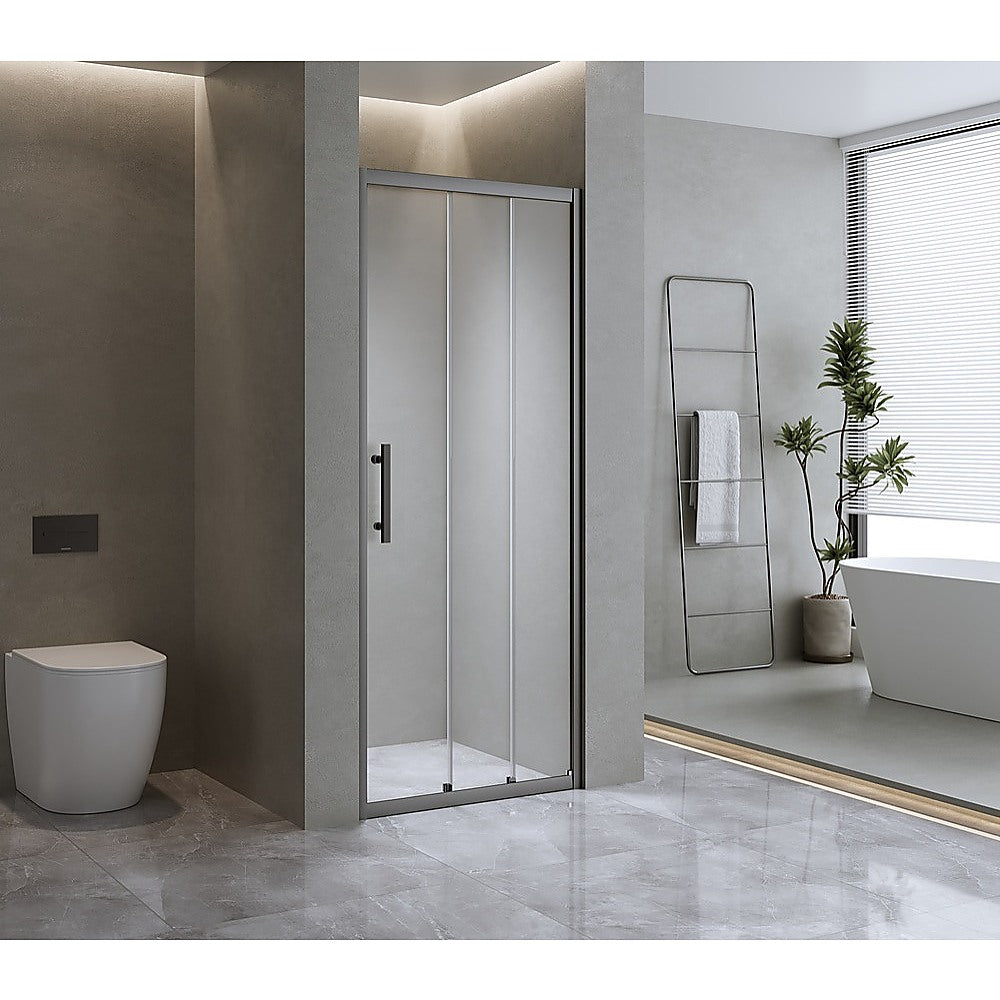 Shower Heads & Screens: 40mm Adjustable Contemporary Wall to Wall Black Sliding Shower Screen 116-120cm