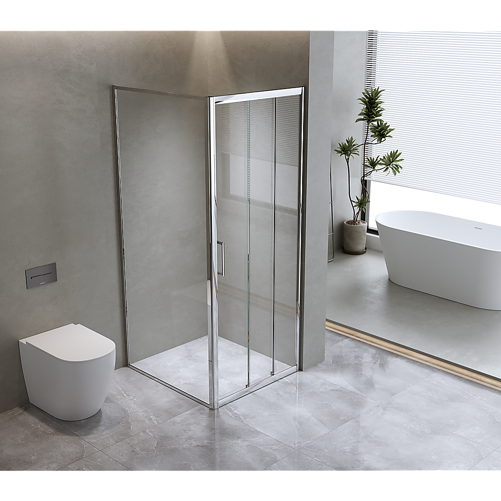 Shower Heads & Screens: 40mm Adjustable Contemporary Corner Sliding Chrome Shower Screen 86x92cm