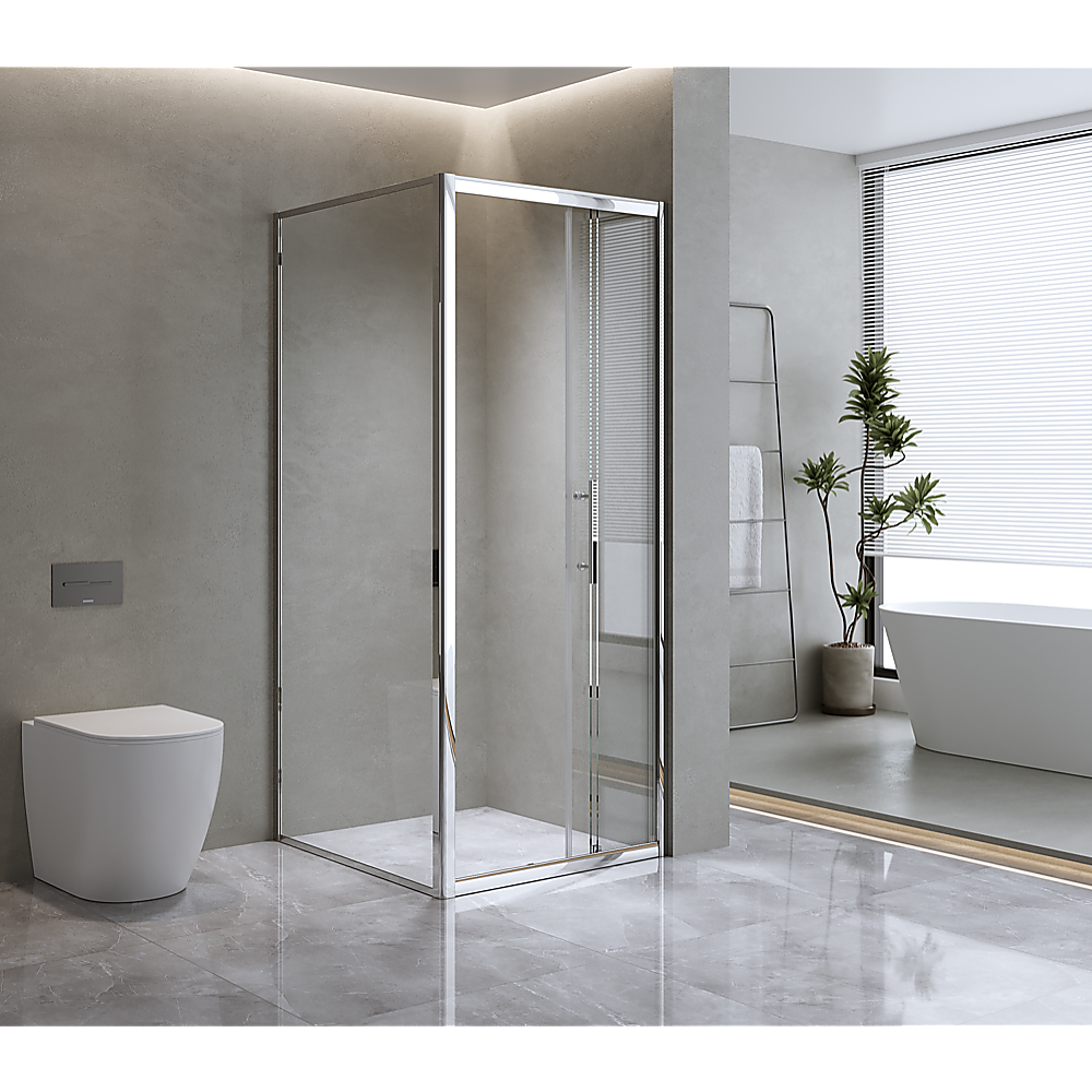 Shower Heads & Screens: 40mm Adjustable Contemporary Corner Sliding Chrome Shower Screen 86x92cm