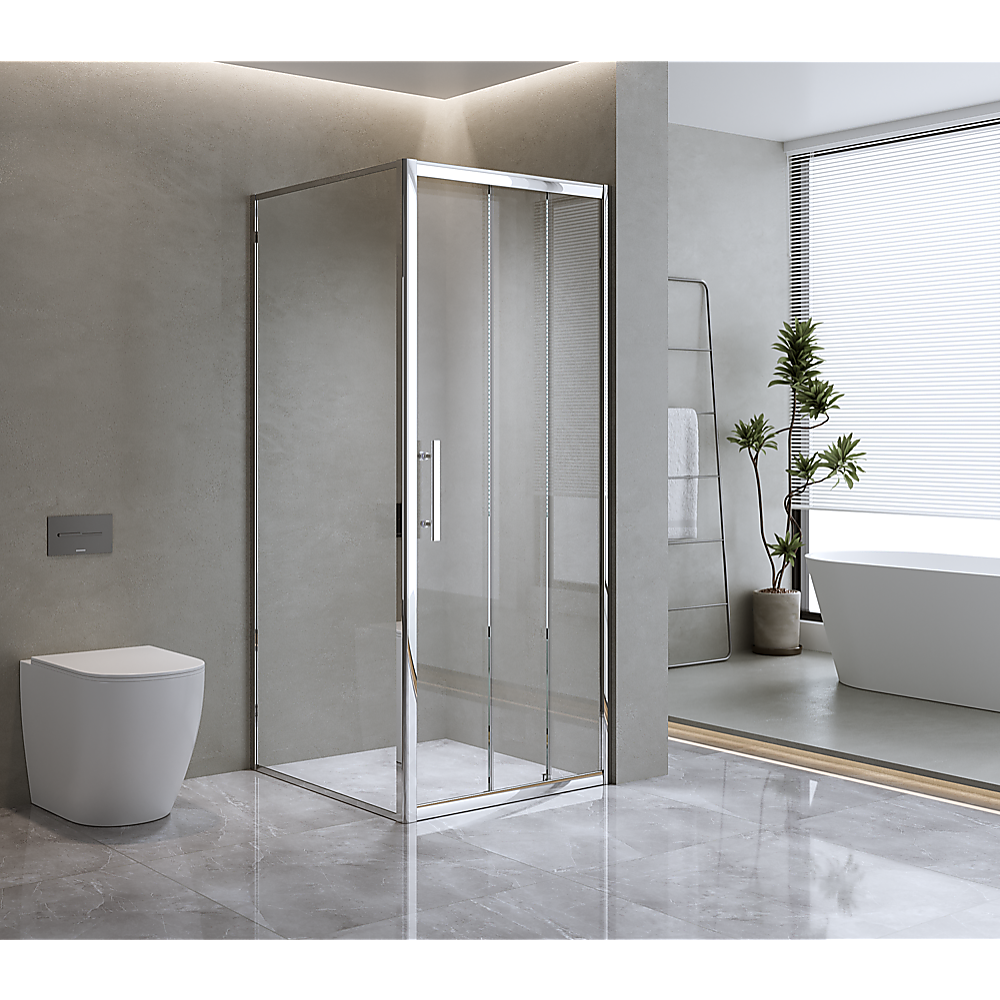 Shower Heads & Screens: 40mm Adjustable Contemporary Corner Sliding Chrome Shower Screen 86x92cm