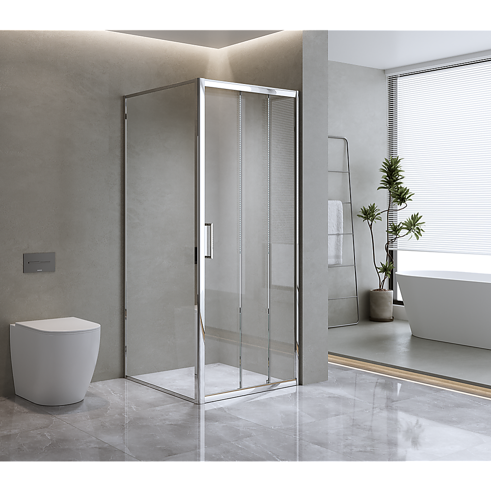 Shower Heads & Screens: 40mm Adjustable Contemporary Corner Sliding Chrome Shower Screen 116x101cm