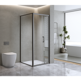 Shower Heads & Screens: 40mm Adjustable Contemporary Corner Sliding Black Shower Screen 90x92cm