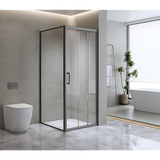 Shower Heads & Screens: 40mm Adjustable Contemporary Corner Sliding Black Shower Screen 90x92cm