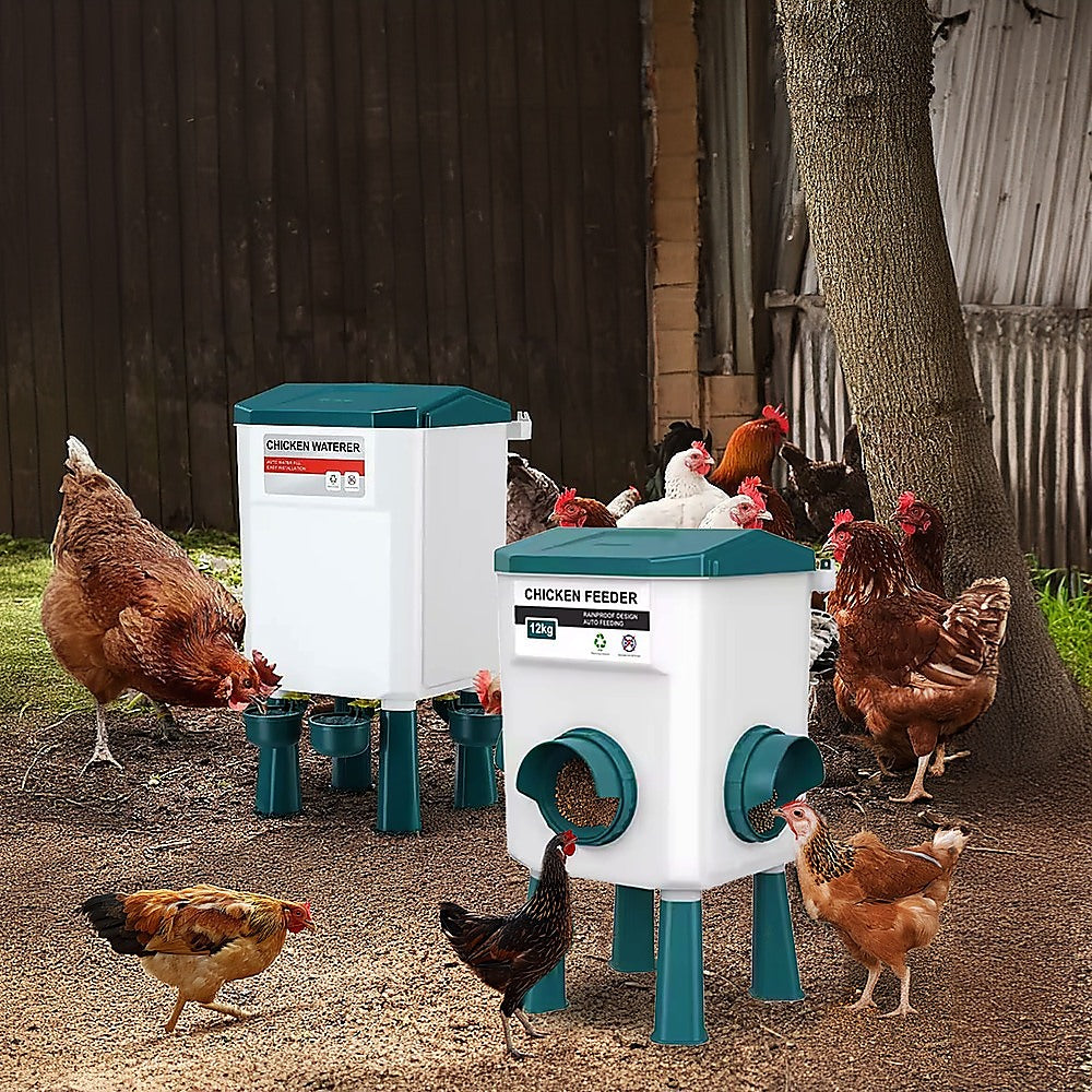 Pet Grooming Supplies: Chicken Feeder Water Food Treadle Poultry Feeding 12KG Large Capacity 11L
