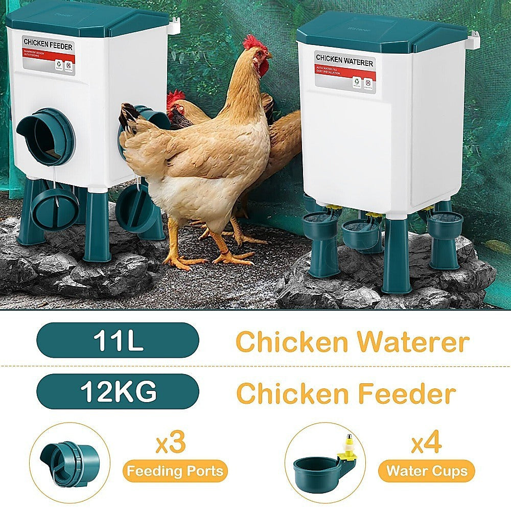 Pet Grooming Supplies: Chicken Feeder Water Food Treadle Poultry Feeding 12KG Large Capacity 11L