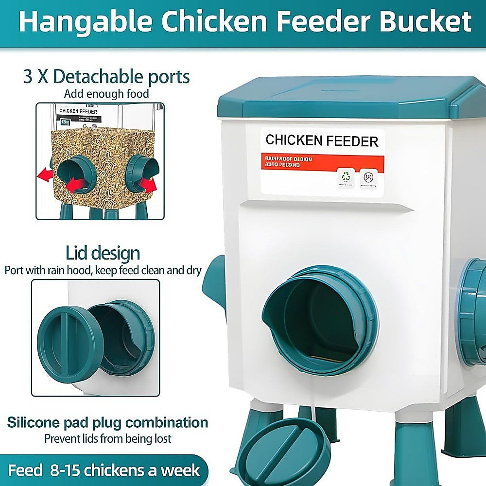 Pet Grooming Supplies: Chicken Feeder Water Food Treadle Poultry Feeding 12KG Large Capacity 11L