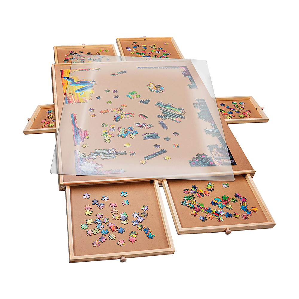 Activity Toys: 1500 Piece Rotating Wooden Jigsaw Puzzle Table 6 Drawers Board