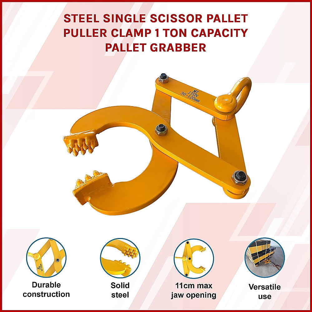 Masonry Tools: Steel Single Scissor Pallet Puller Clamp 1 Ton Capacity Pallet Grabber