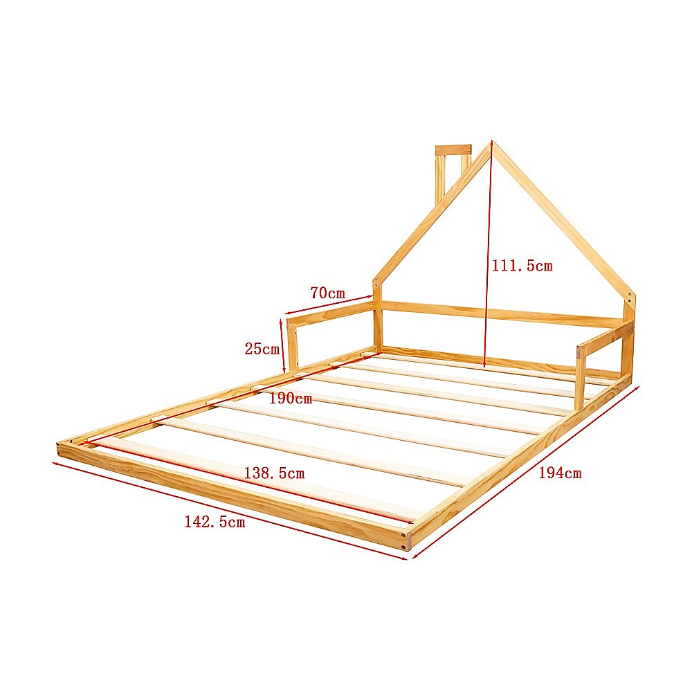 Beds & Bed Frames: Pine Wood Floor Bed House Frame for Kids and Toddlers