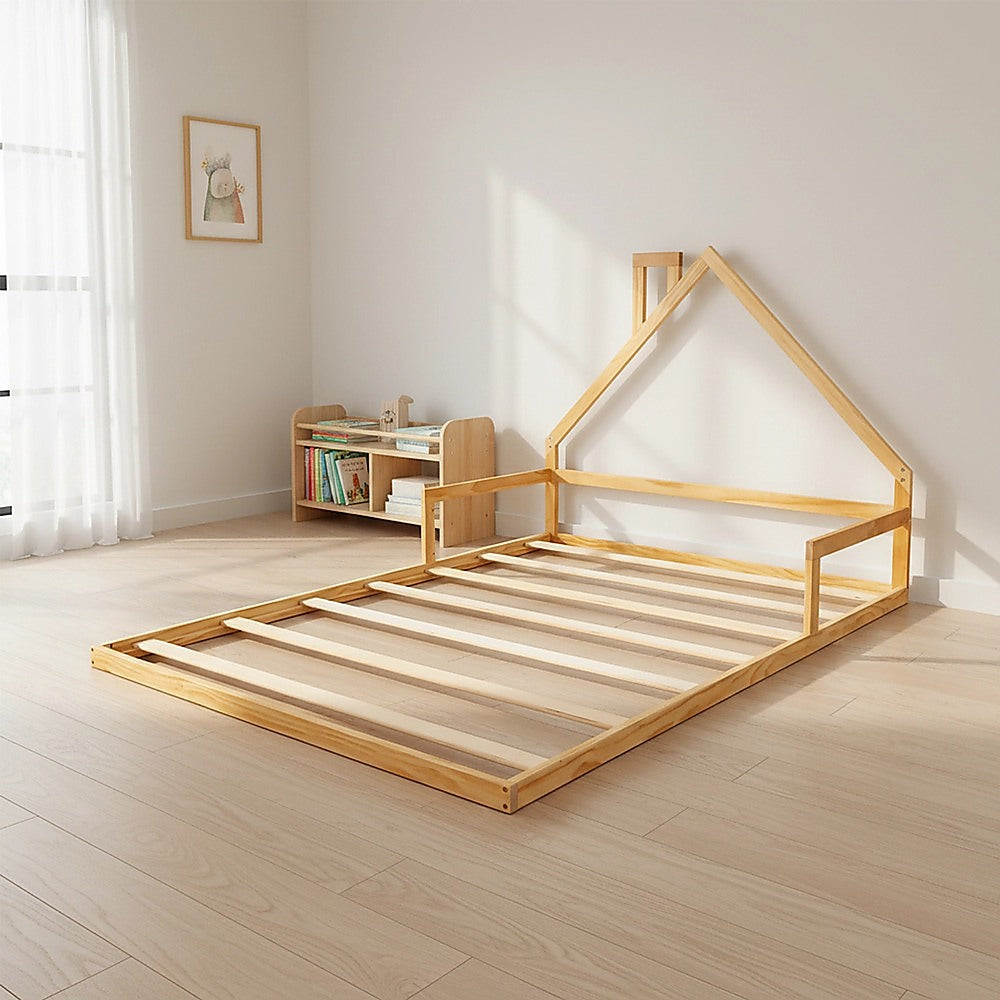 Beds & Bed Frames: Pine Wood Floor Bed House Frame for Kids and Toddlers