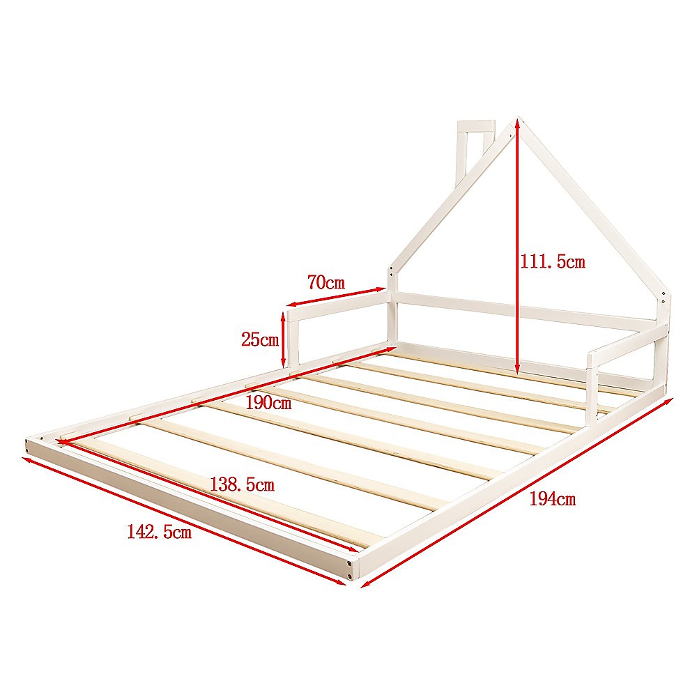 Beds & Bed Frames: Pine Wood Floor Bed House Frame for Kids and Toddlers