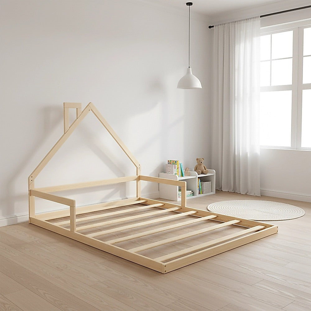 Beds & Bed Frames: Pine Wood Floor Bed House Frame for Kids and Toddlers
