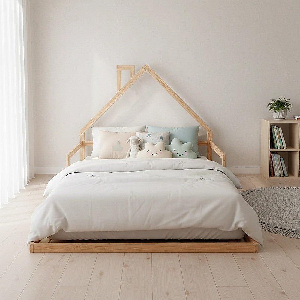 Beds & Bed Frames: Pine Wood Floor Bed House Frame for Kids and Toddlers