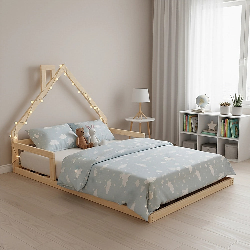 Beds & Bed Frames: Pine Wood Floor Bed House Frame for Kids and Toddlers