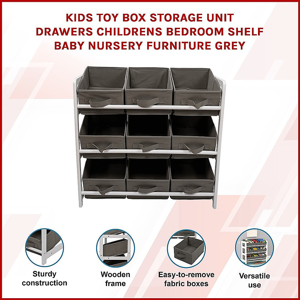 Storage Boxes: Kids Toy Box Storage Unit Drawers Childrens Bedroom Shelf Baby Nursery Furniture Grey